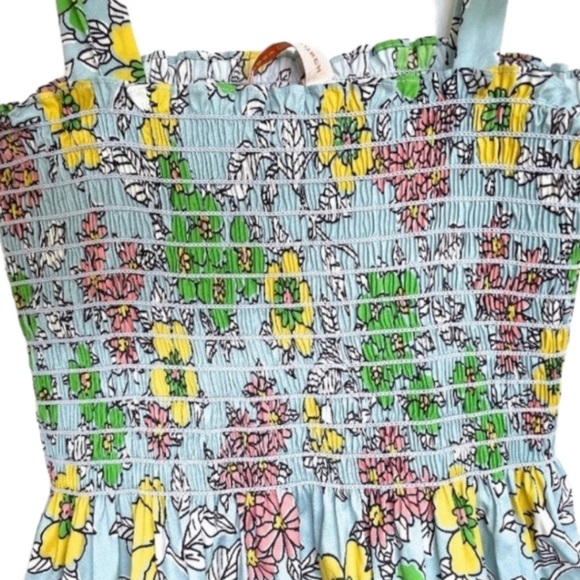 Tory Burch Tiered Shirred Floral-Print Cotton-Blend Poplin Maxi Dress Smocked - Picture 2 of 6